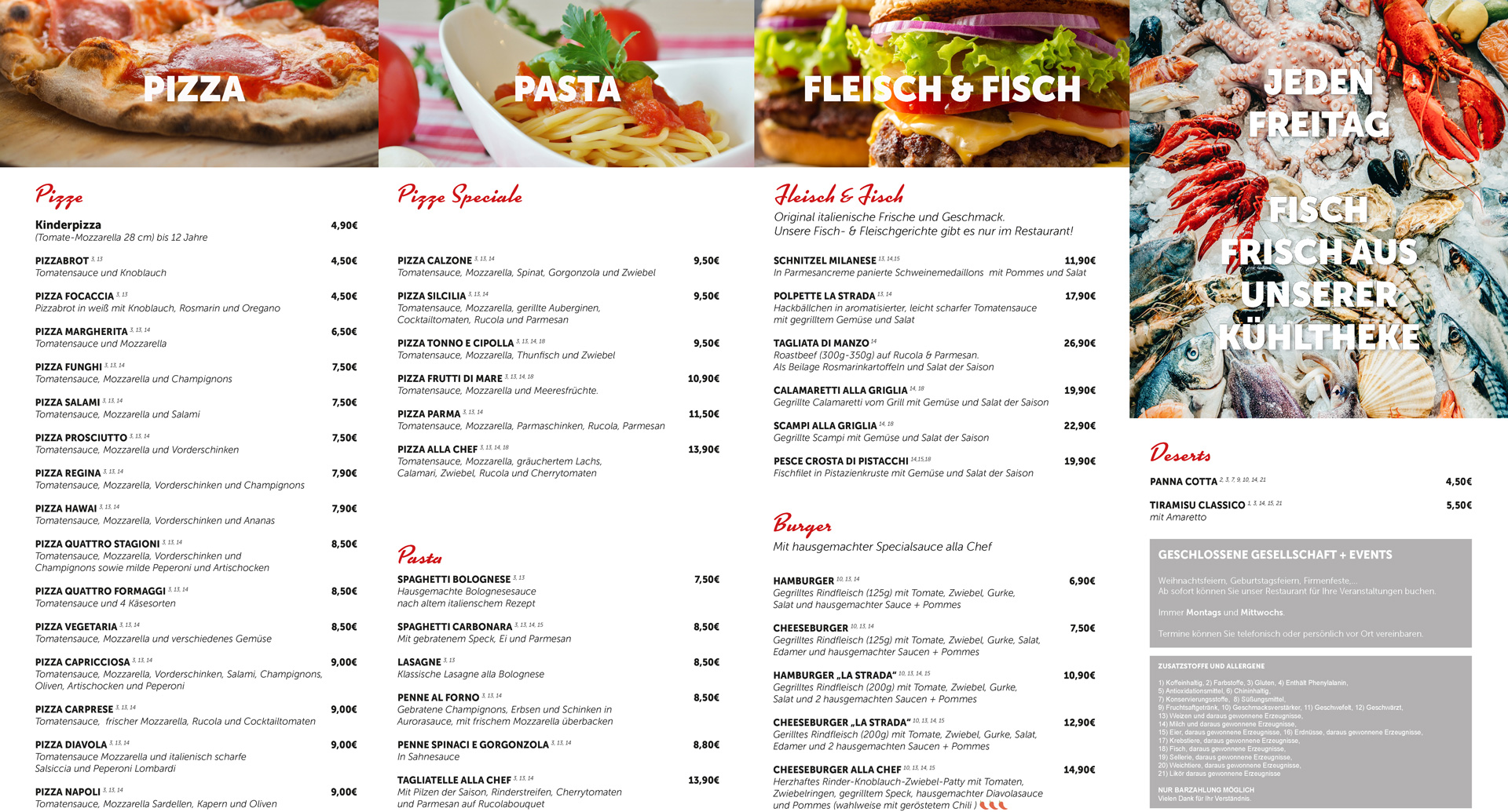 Speisekarte La Strada - Cafe-Bar-Ristorante-Pizzeria Bad Feilnbach • La